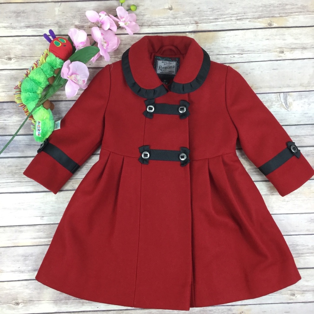 Rothschild Red Toddler Girl Wool Pea Winter Coat